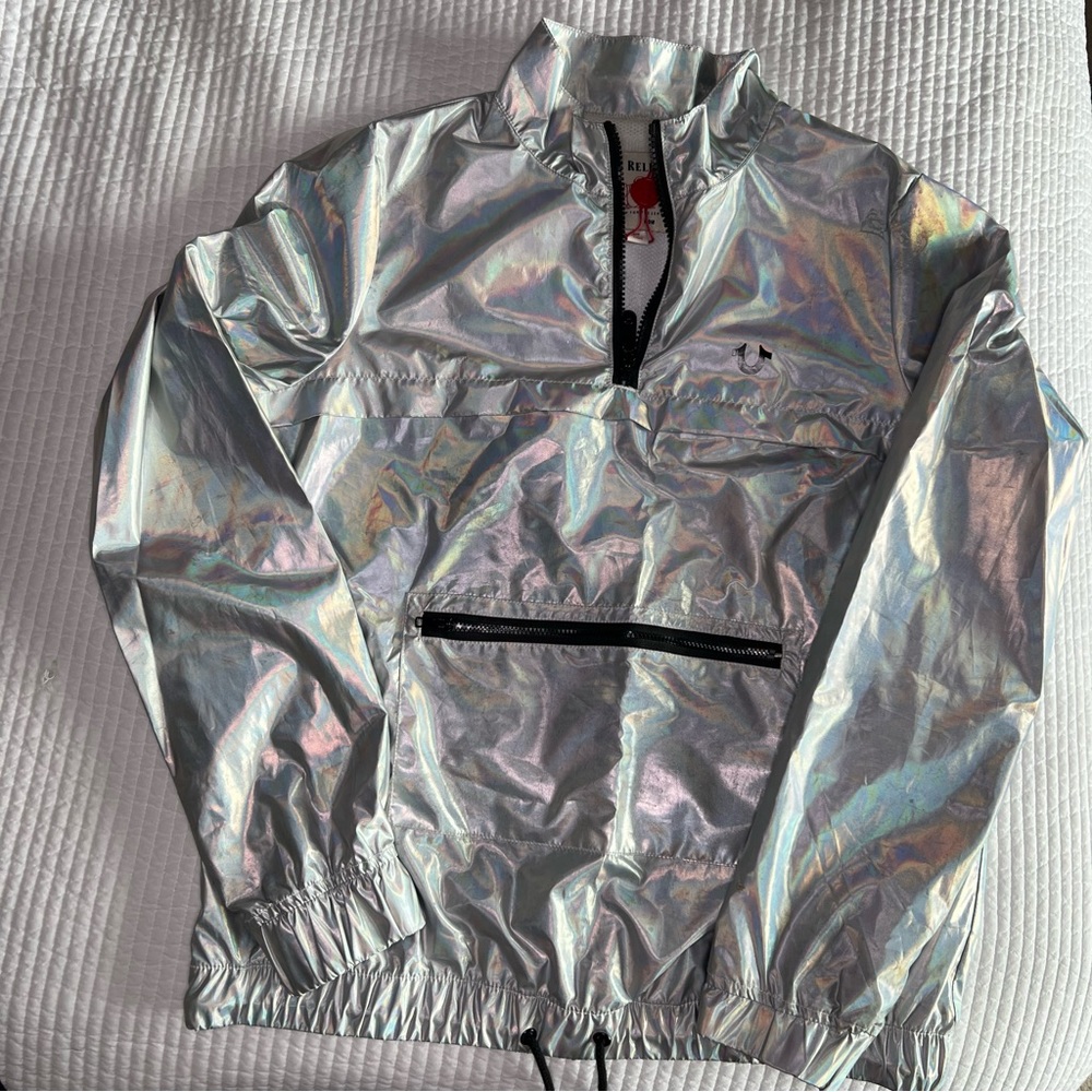 Metallic silver True Religion pull over jacket size small/petite